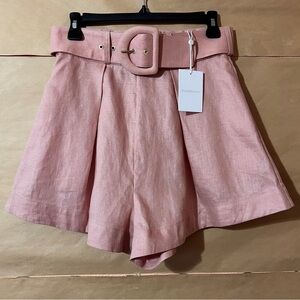 Zimmermann | NWT Rosa Linen Belted Shorts High Waisted Pleated Pink Size 6